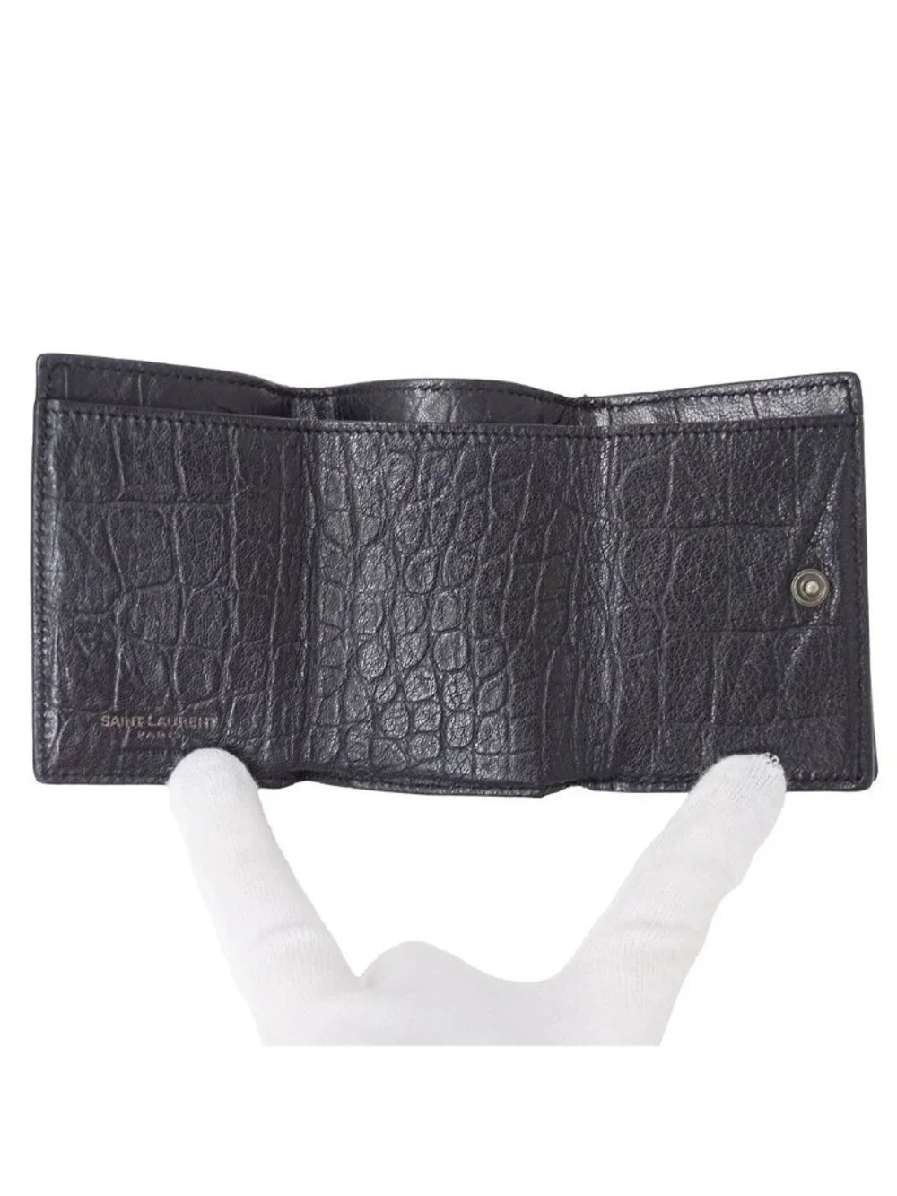 Saint Laurent Wallet Trifold Leather Black Compact Mini Logo Adult - Picture 6 of 15